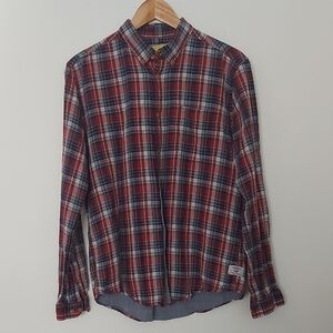 Barbour X Steve McQueen Button Down Plaid Shirt Lined Red Navy Size Medium